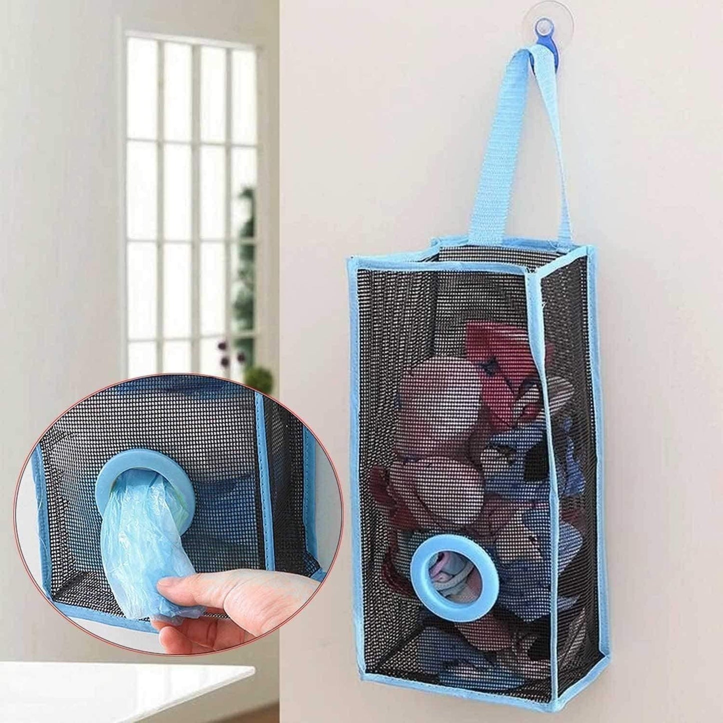 Trash Bags Organizer Plastic Bag Holder - Dispenser Hanging Storage Mesh Pocket