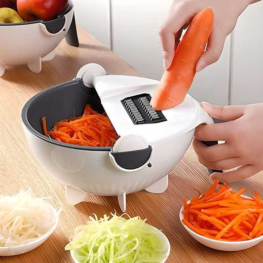 9-in-1 Multifunction Magic Rotate Vegetable Cutter with Drain Basket