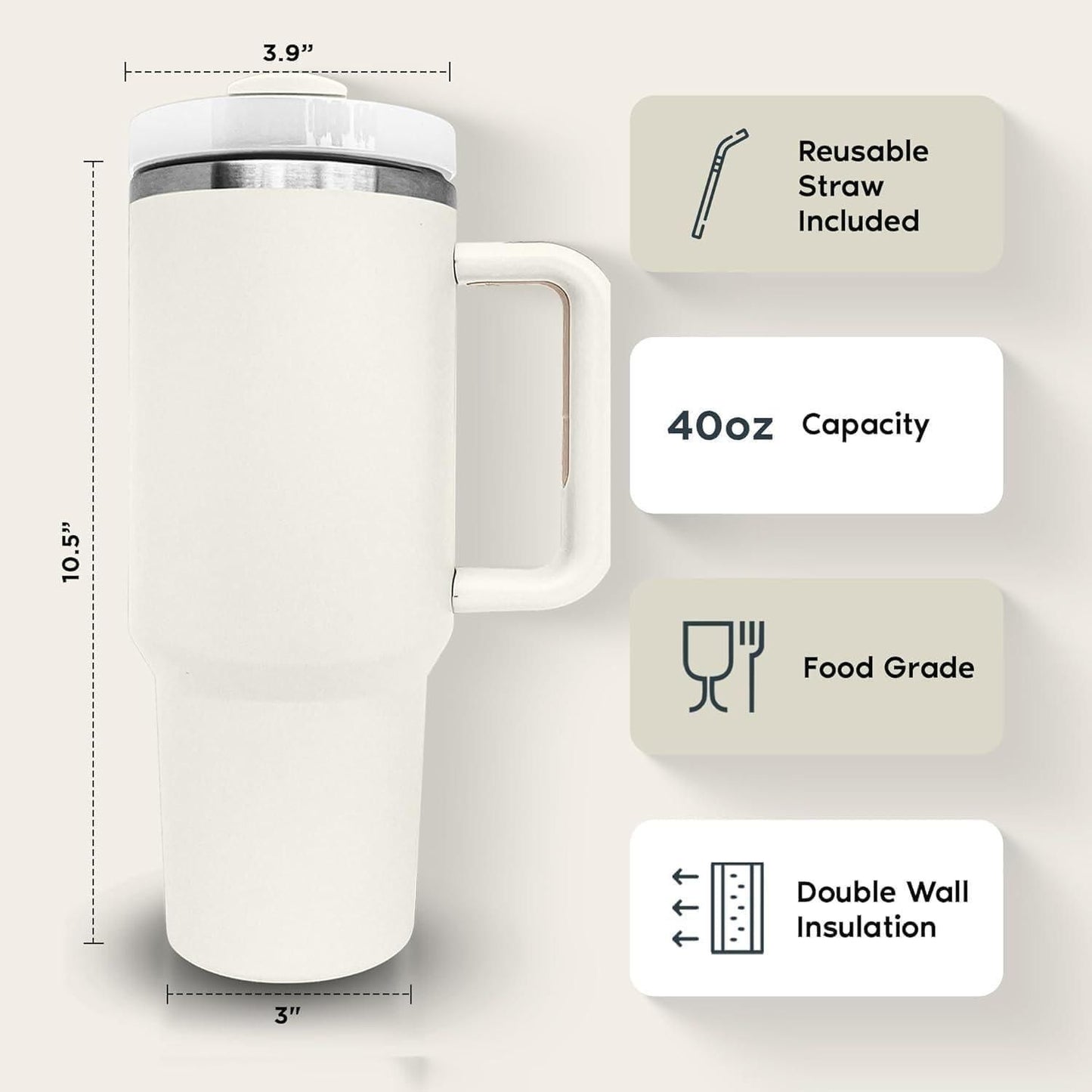 Stainless Steel Vacuum Insulated Tumbler with Lid and Straw (1.2L)