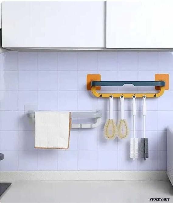 Wall Mounted Double Bar Towel Holder with Hook - Pack of 1