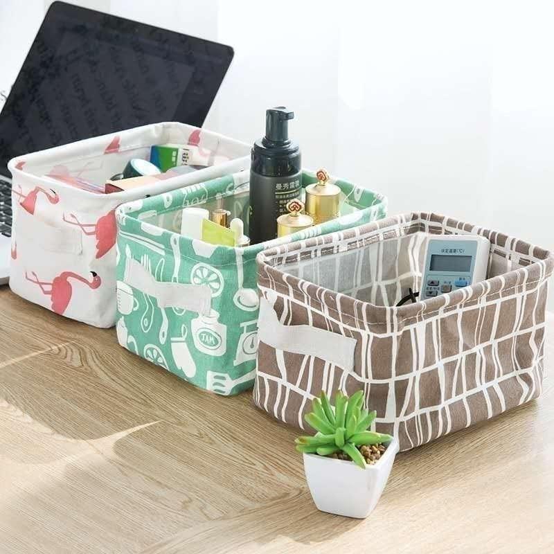 Canvas Fabric Basket with Handle (Pack of 4)