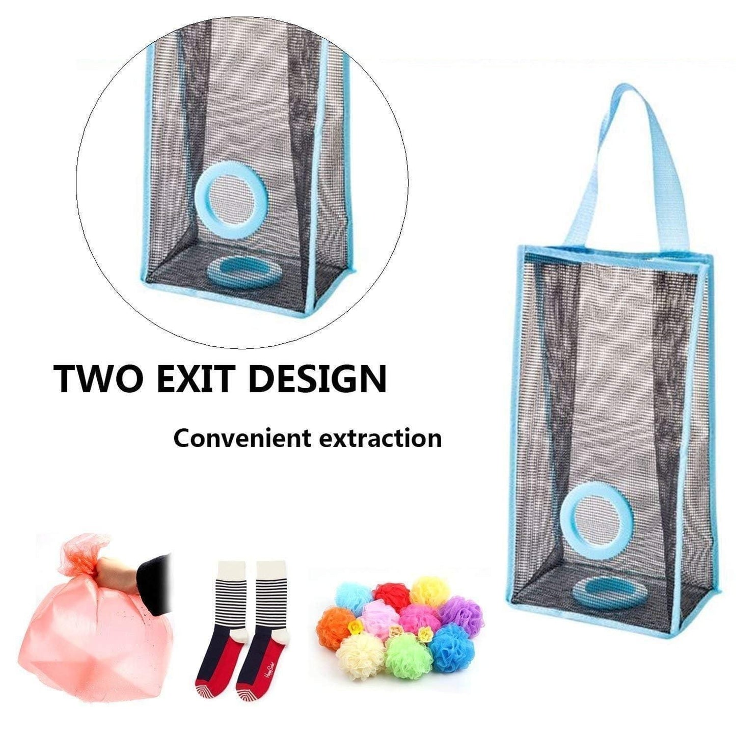 Trash Bags Organizer Plastic Bag Holder - Dispenser Hanging Storage Mesh Pocket