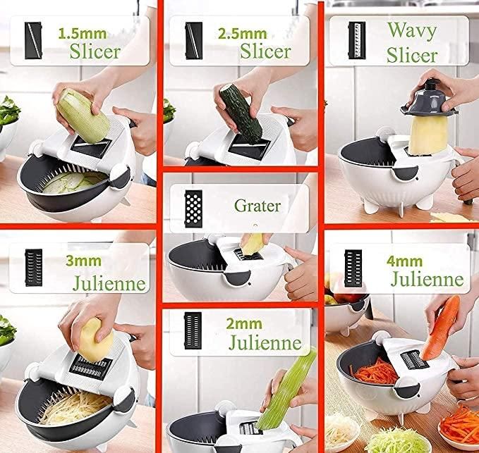 9-in-1 Multifunction Magic Rotate Vegetable Cutter with Drain Basket