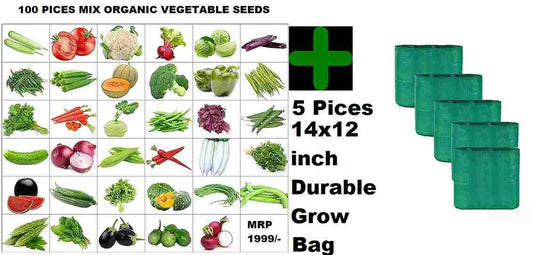 Organic Mix Varieties Seed Kit with 5 Grow Bags (100 Pieces)