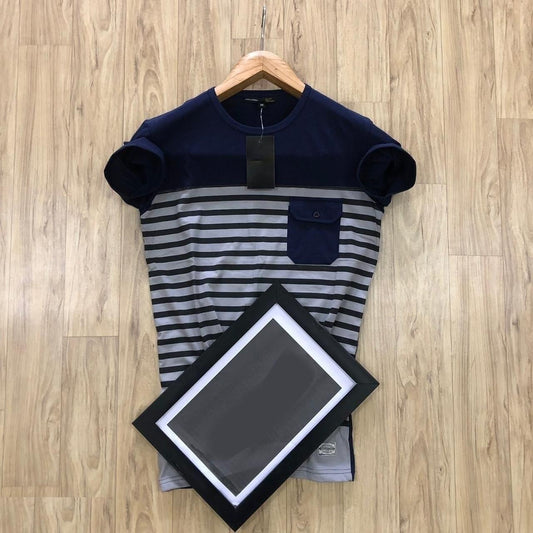 Cotton Stripes Half Sleeves Men's Round Neck T-Shirt