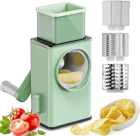 Manual Vegetable Grater for Kitchen – Multifunctional Rotary Drum Grater & Slicer