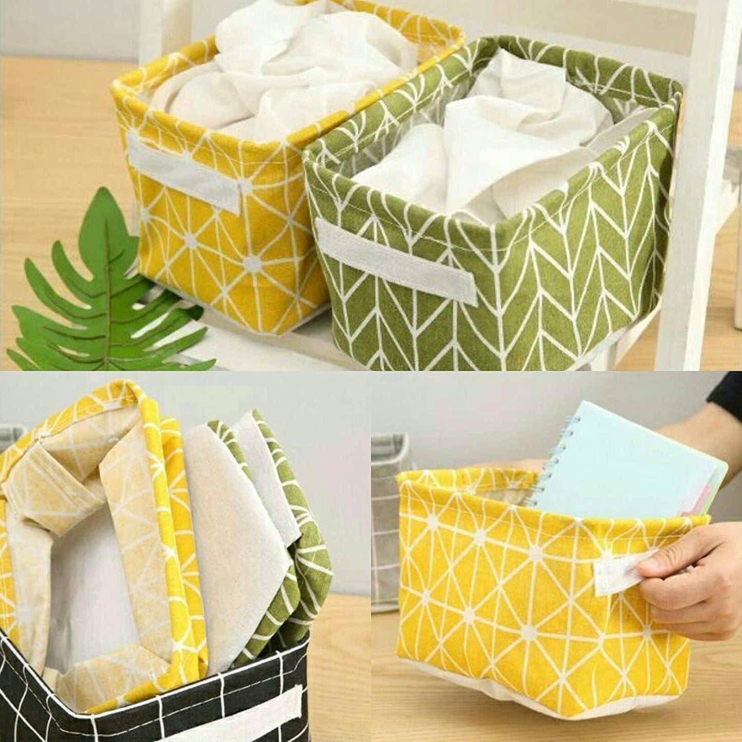 Canvas Fabric Basket with Handle (Pack of 4)