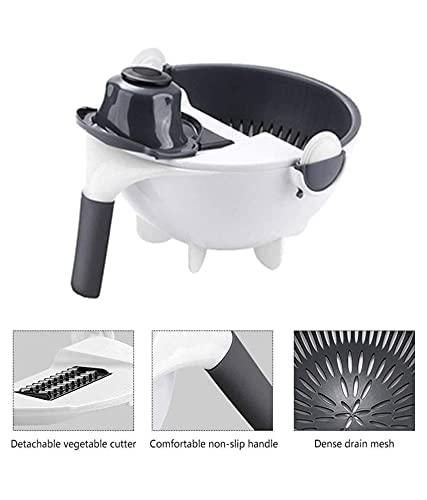 9-in-1 Multifunction Magic Rotate Vegetable Cutter with Drain Basket